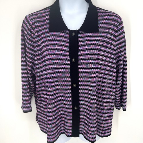 Misook Woman Knit ¾ Sleeve Button up Rhinestone Button Top Sweater Size 3X