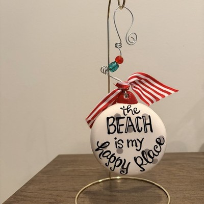 NWOT Glory Haus Life Is Better At The Beach Ornament White Blue Anchor Ribbon