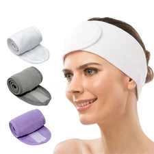 3-PK Facial Spa Headbands Face Wash Hairband Makeup Towel Hair Wrap AH1009G/P/W