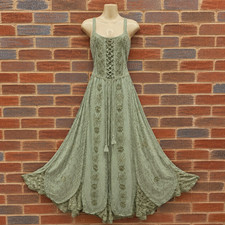 Maxi Gothic Dress Corset Pagan Embroidered OLIVE Size 10 12 14 16 18 20 22 24