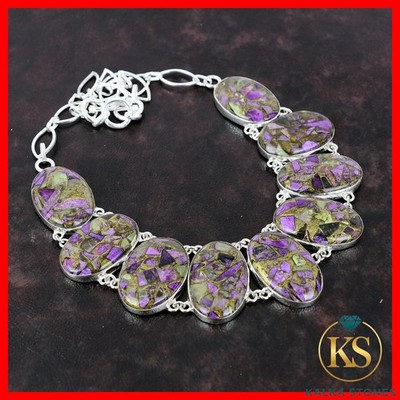 Oval Natural Copper Purpurite 925 Silver Wedding Bezel Chain Ethnic New Necklace