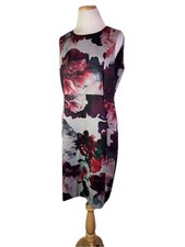 Calvin Klein Size 14 Sleeveless Sheath Dress Stretch Floral Grey Burgundy