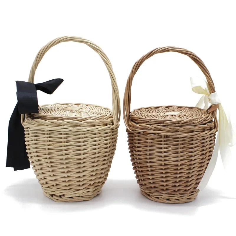 Bolso de Mano Boho de Playa de Paja para Mujer Verano Cesta de Mimbre Bolso de Mano de Viaje Informal Foto 3 de 4