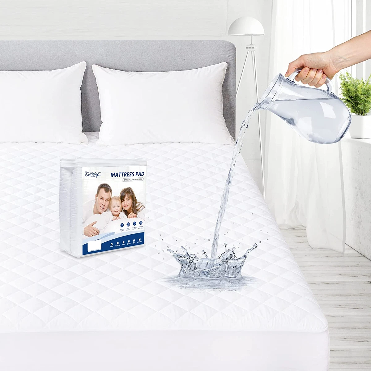 Quilted Fitted King Mattress Pad Cover, Waterproof Mattress Protector, Deep  Pock