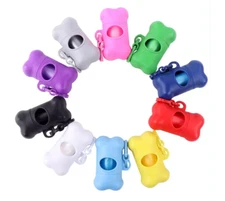 Bone-Shaped Pet Poop Bag Dispenser w/ Hook Plus a Roll of Bags - 5 Pack