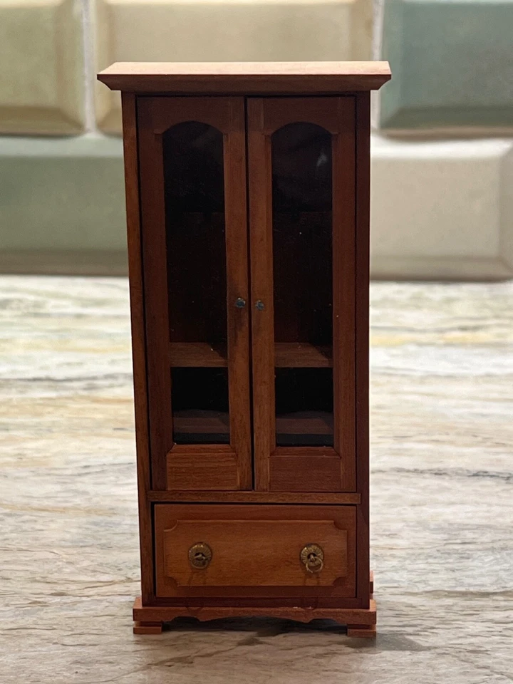 Vintage Gun Curio Cabinet Drawer Shelves Dollhouse Miniature Wood Furniture - Image 2 of 4