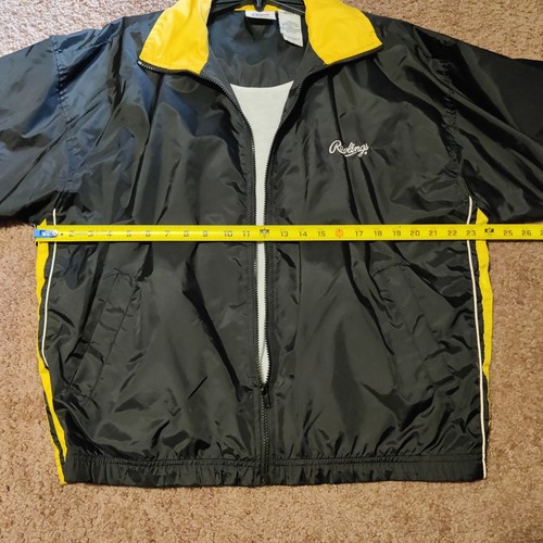 Vintage Rawlings Windbreaker Jacket Black Size Large Baseball Full Zip Lined - Picture 7 of 12