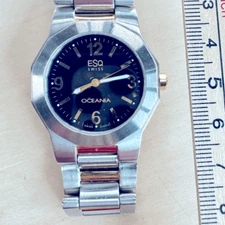 ESQ OCEANIA Movado Swiss Ladies Watch Quartz Silver/Gold Black Dial new battery