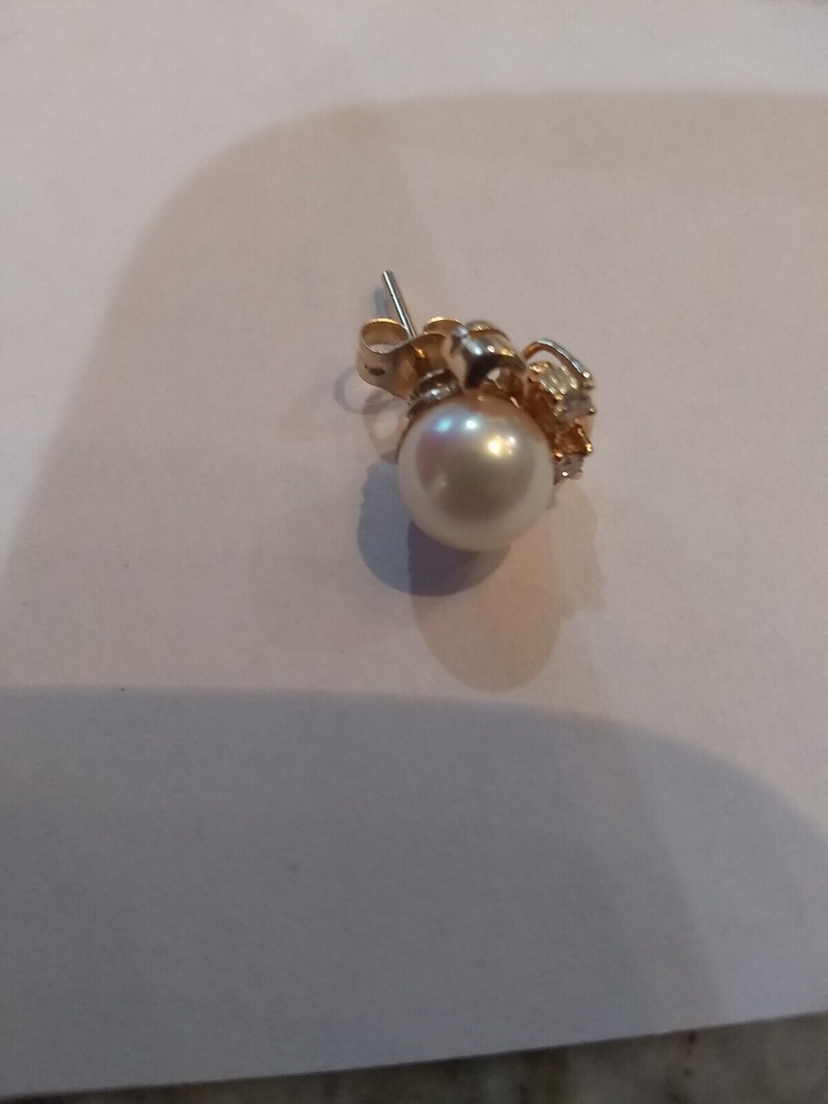 VINTAGE 14 KT YELLOW GOLD DIAMOND AND PEARL STUD … - image 10