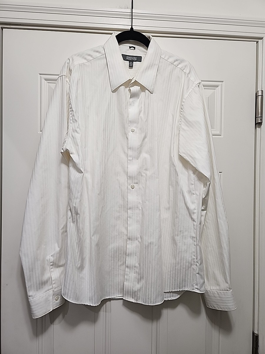 Kenneth Cole Reaction Men's White Slim Fit Shirt Sz 17 36/37 Long Sleeve