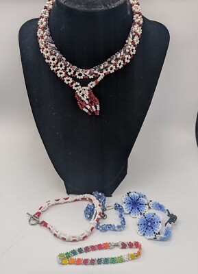 Assorted Handmade Glass Seed Beaded Necklaces & Bracelets Bundle Lot