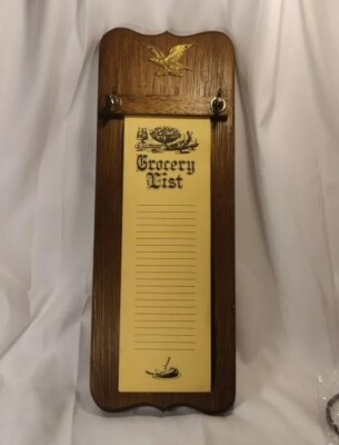 Vtg All Wood Grocery Shopping List Note Pad  Kitchen Wall Hanging Eagle Plaque