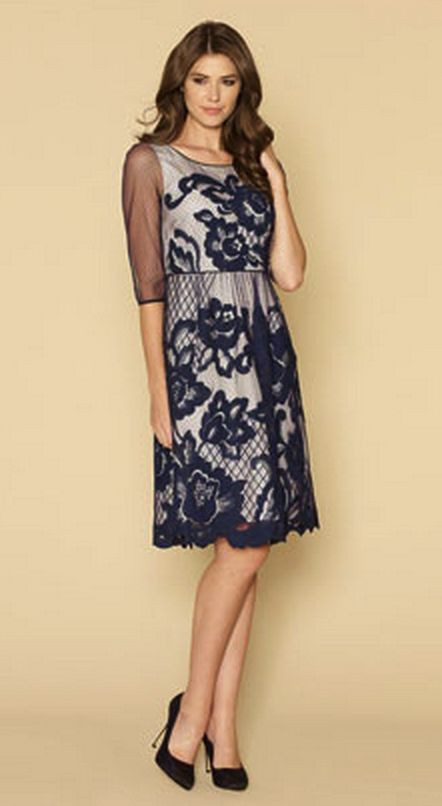 Monsoon 12 Eu 40 Azul Marino Charlie Encaje Cuentas Floreado Tul Cóctel Vestido