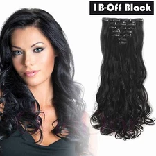 OneDor Black 20"Curly Thick Hair Piece Full Head Clip In Hair Extensions Wavy