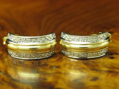 14kt 585 Gelbgold Halb-Creolen mit 0,12ct Diamant Besatz / Ohrringe / 3,6g