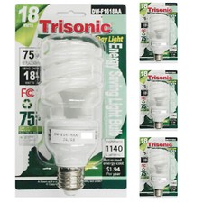 4 pack Daylight Bulb Light 18 W Energy 75 Watt Output White Compact Fluorescent
