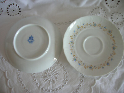 2 St. Untertasse Royal Tettau Bavaria weiß, blaue Blüte mit goldener Blattranke 