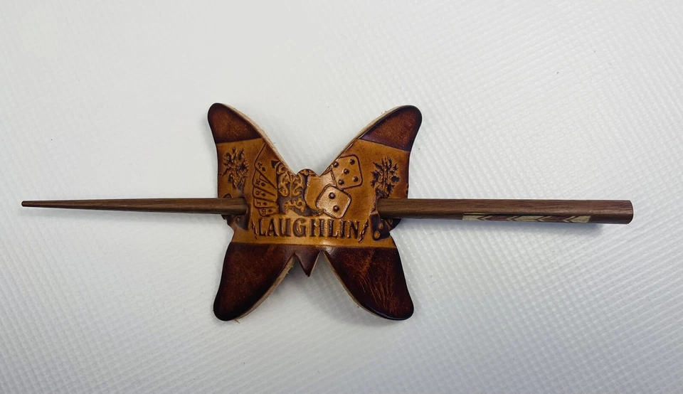 Soporte de cola de caballo para cabello hecho a mano cuero genuino mariposa LAUGHLIN LV Foto 2 de 4