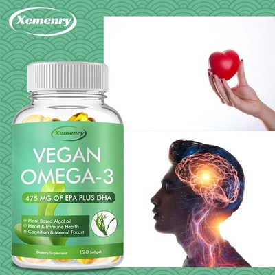 120pcs Vegan Omega-3 Algae Oil Capsules 475mg - EPA, DHA - Heart & Joint Health