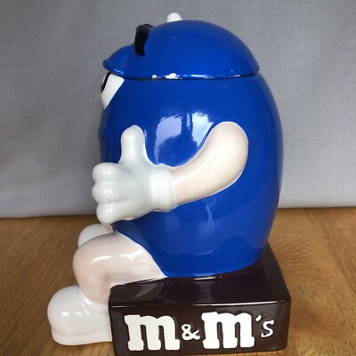 Collectible BLUE M&M Cookie Candy Jar Waving Almond M&M Large