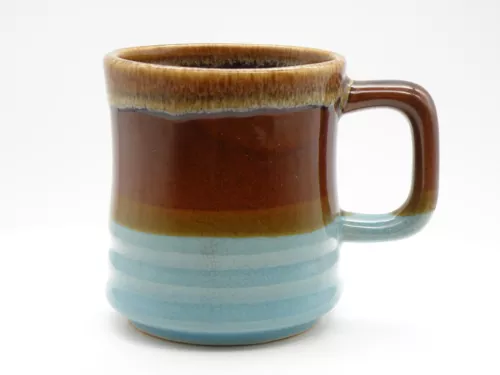 Vtg Brown Stoneware Pottery Drip Glaze Coffee Mug Cup 12oz Mid Century Taiwan