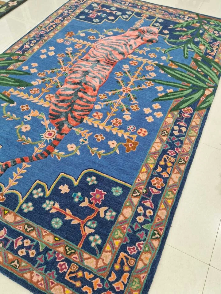 Alfombra suave 100 % lana acolchada a mano tigre de Bengala para sala de estar, decoración del hogar... Foto 2 de 4