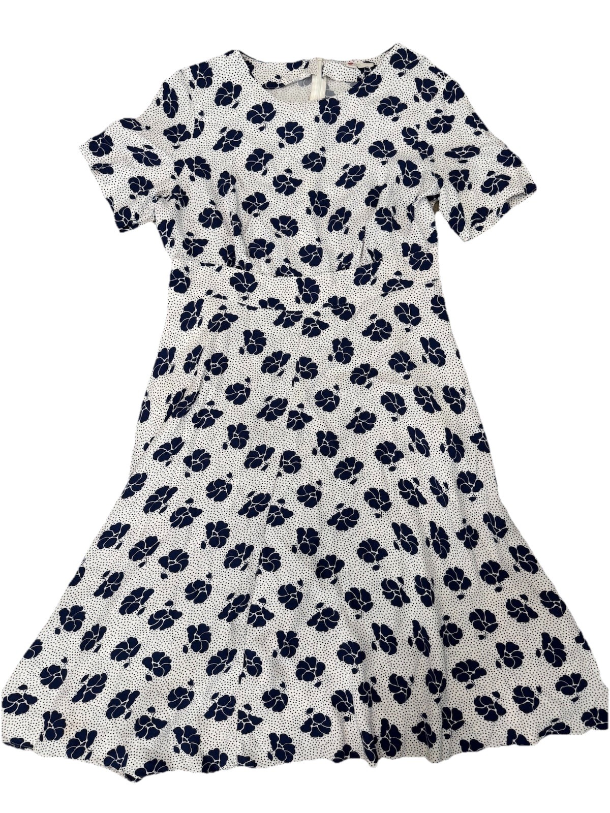 Boden White Blue Floral A-Line Midi Dress Short Sleeve Round Neck Pockets 12