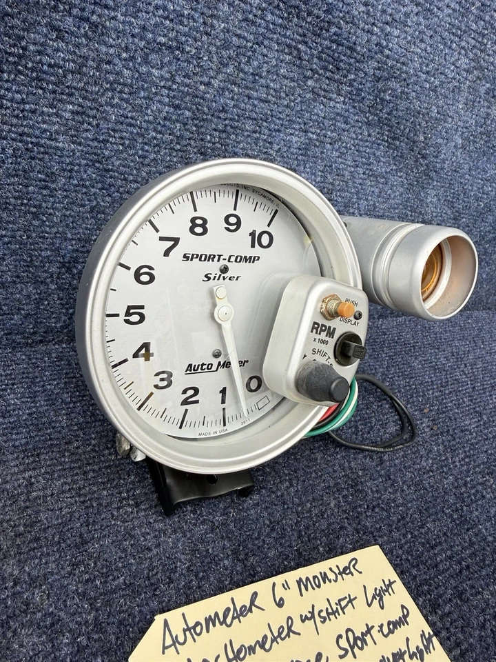 Auto Meter Monster Tach Tachometer SPORT-COMP Silver 10K RPM W/ Shift Light - Image 3 of 4