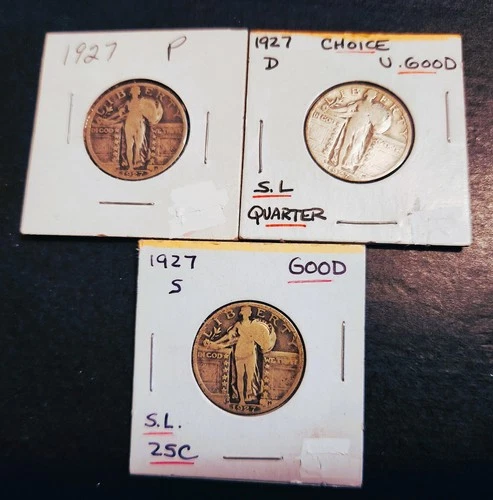 1927-P, D, S (3 pc Year Set) Standing Liberty Quarter 90% Silver
