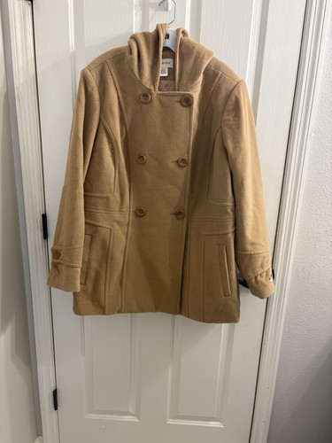 ST.JOHN'S BAY WOMENS WOOL CASHMERE BLEND PARKA COAT HOODED CAMEL CLASSIC 2X