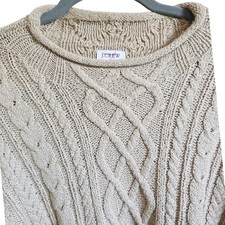 J. Crew Men's XL Cable Knit Sweater Cotton Blend Beige Long Sleeve Chunky Heavy