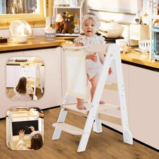 Foldable Toddler Standing Tower,2-Adjustable Height Kids Step Stool,Wooden Kitch