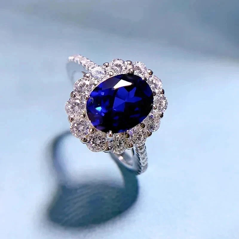 2.40Ct Oval Cut Lab Created Sapphire Halo Engagement Ring 14K White Gold Plated