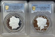 2024-S $1 Proof Morgan and Peace Silver Dollars 2pc Set PCGS PF70DCAM - FS - #3