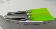 Set of 6 Table Dinner Knife Stainless Steel Glowing Neon Green Handle Plastic