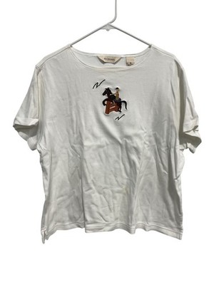 Vintage 90s Bechamel T Shirt Size XL Embroidered Horse Rider Short Sleeve White