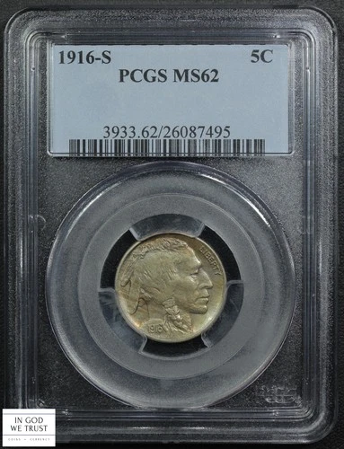 1916 S Buffalo Nickel 5C (Toned!) PCGS MS 62