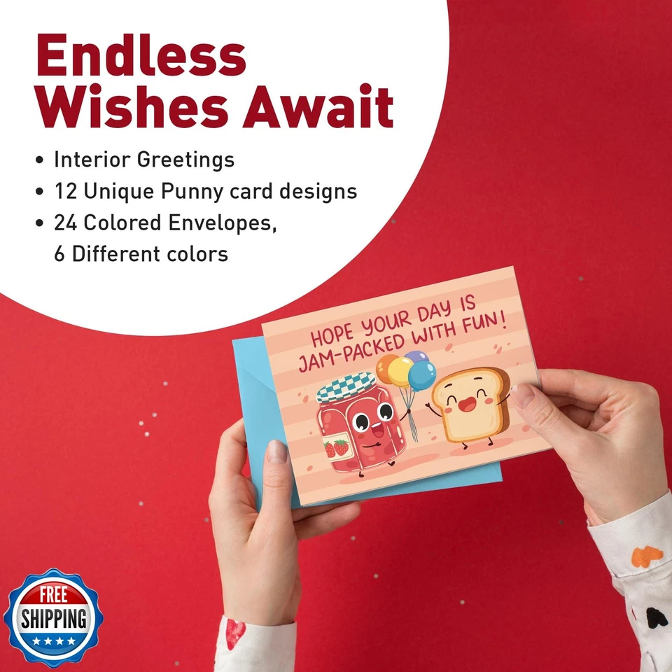 Juego a granel de tarjetas de cumpleaños divertidas Sweetzer y Orange - 24 tarjetas Punny (diseño 12 Foto 3 de 4