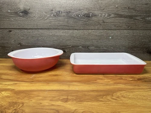 Pyrex  #232 Pink Flamingo Lasagna Baking Dish & Casserole Bowl 2 Qt ~set Of 2