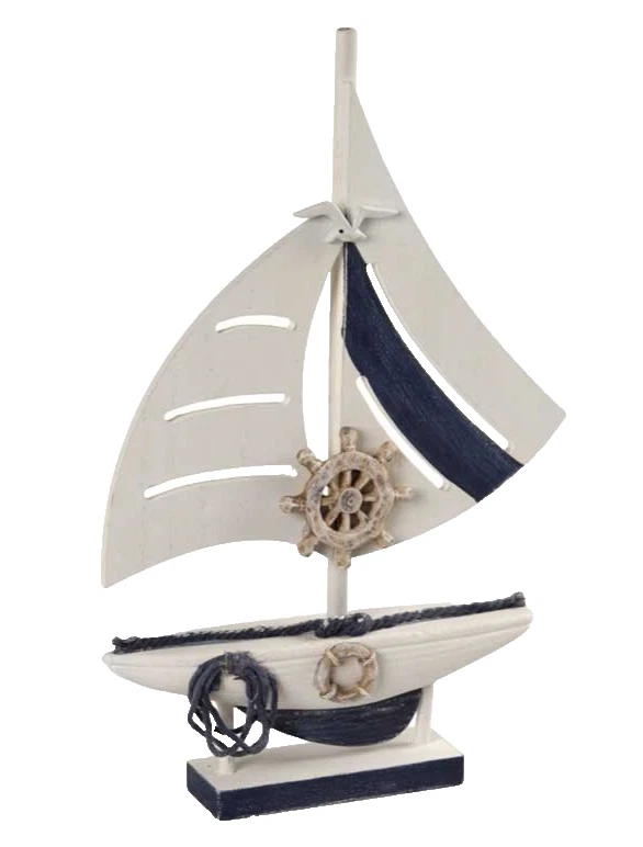 BARCA VELIERO DECORATIVA LEGNO TIMONE CORDE VELA MARE PESCI MARINA 29*19*5 - Immagine 3 di 4