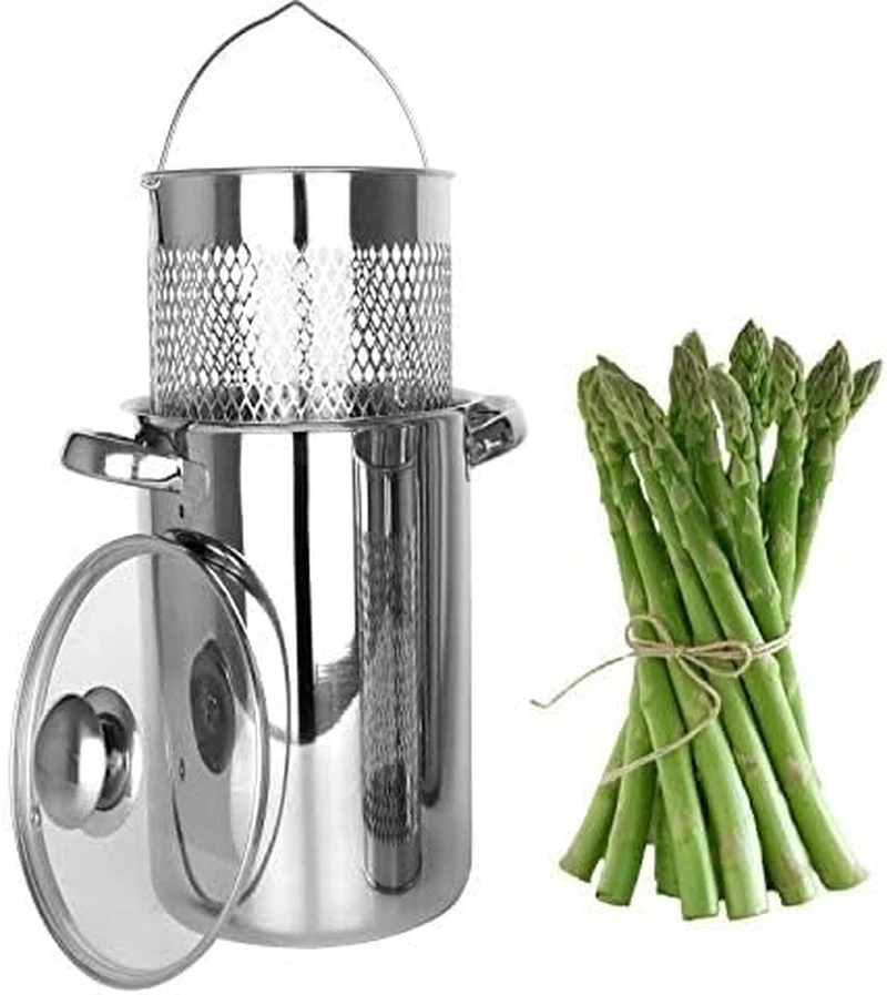 Pentola per Asparagi, in Acciaio Inox, Con Cestello E Coperchio, 16 Cm, 4 L - Immagine 3 di 4