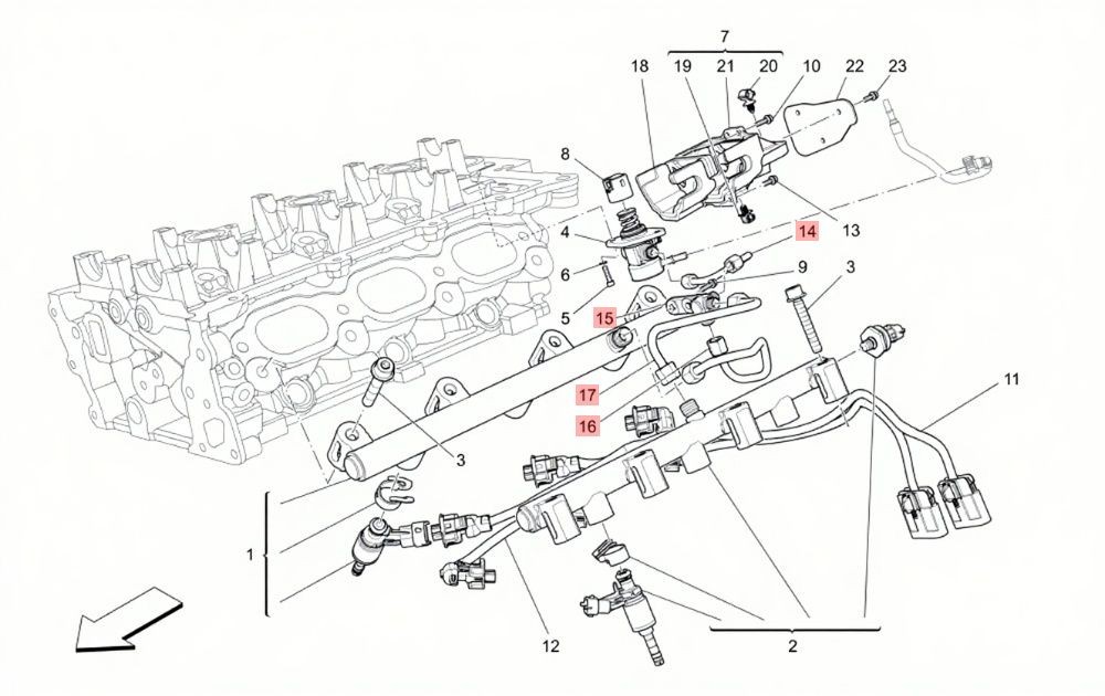 16-19 MASERATI QUATTROPORTE GHIBLI 3.0L HIGH PRESSURE FUEL DISTRIBUTOR LINE OEM