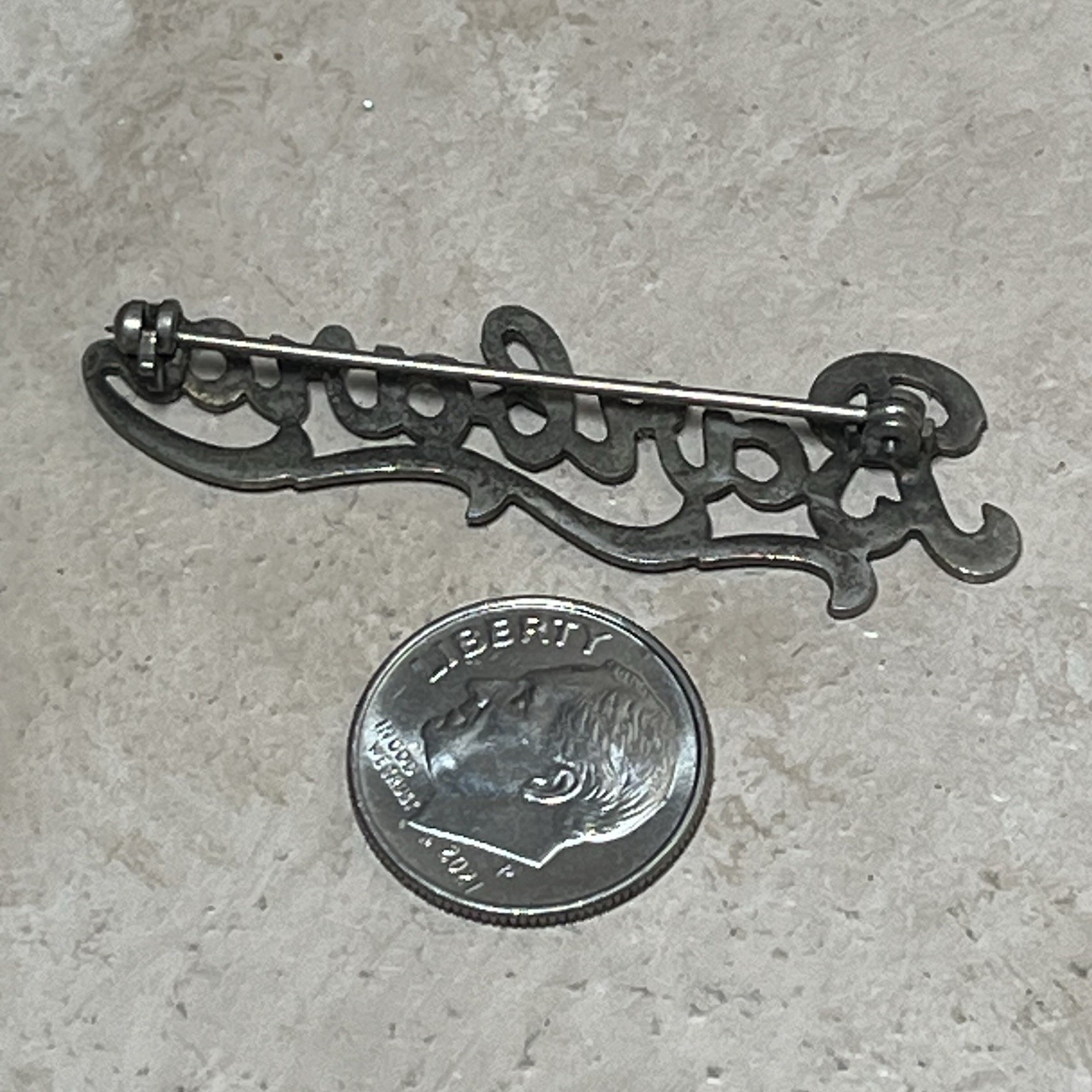 Vintage Barbara Cursive Script Name Brooch Rare - image 2