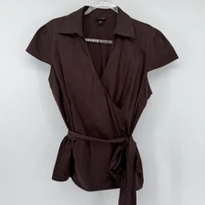 east 5th Tied Waist Women's Brown Collard Top Large Fairy Grunge Goblincore