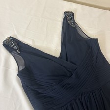 ADRIANNA PAPELL Women Navy Sleeveless Gown Dress Sz 2 Beaded Rhinestone Shoulder
