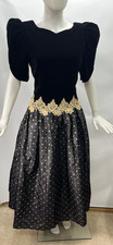 Vtg Scott McClintock Gunne Sax Black Gold Velvet Tafetta Gown Dress Crinoline M