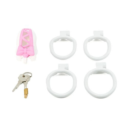Chastity Cage Pink Ribbon Male Ring Gay Escape Prevention Couple Lock Four Rings