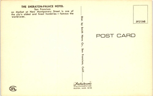 Postcard: The Sheraton - Palace Hotel --- San Francisco, California, USA - Picture 2 of 2