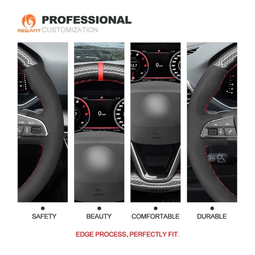 PU Carbon Fiber Suede Steering Wheel Cover for Seat Leon Ibiza Alhambra Arona - Bild 4 von 9