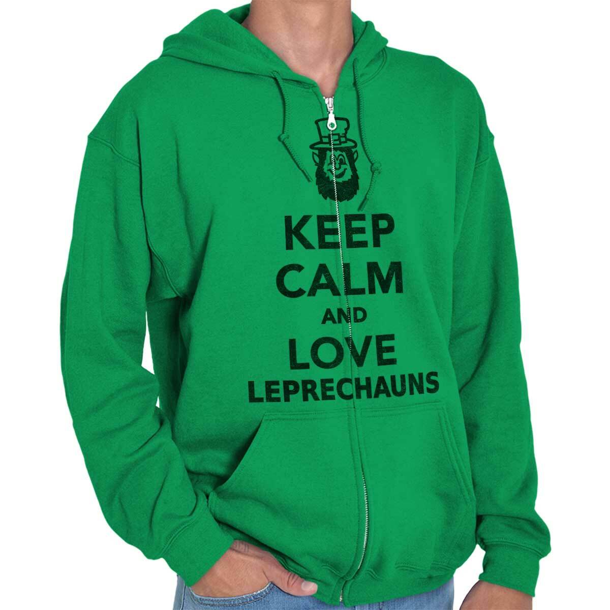 Keep Calm Love Leprechaun St Patrick's Day Sweatshirt Zip Up Hoodie Men  Women | eBay